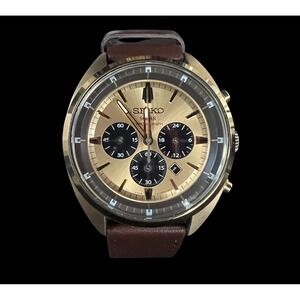 SEIKO Solar Chronograph Mens Watch Gold Water Resistant 10‎ Bar Japan V175-0DW0